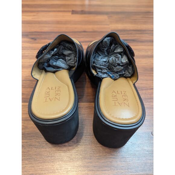 Naturalizer Leather Platform Wedge Mules- Size 9 M- Black Slip On Sandal - Picture 4 of 7